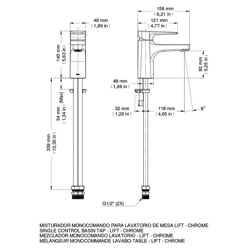 Misturador Monocomando para Banheiro Mesa Lift Bica Baixa