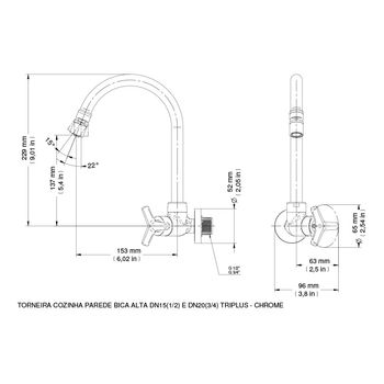 Torneira para Cozinha Parede Triplus Cromada - 00872606 - Docol