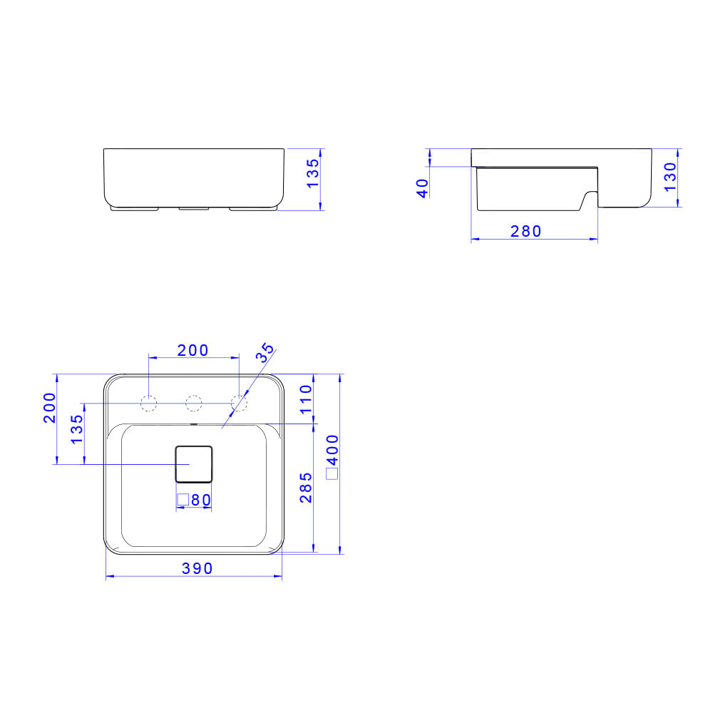 Cuba para Lavatorio de Semi-Encaixe com Mesa Quadrada Branco - L