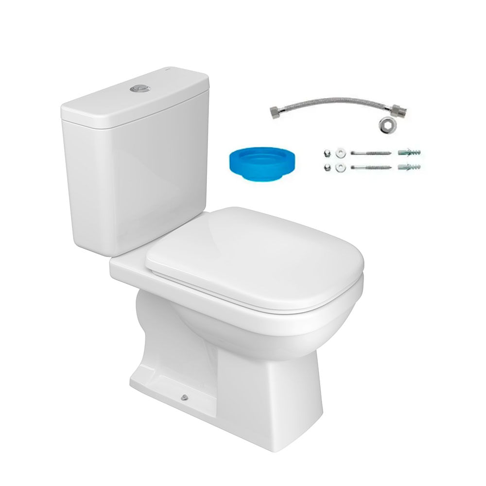 Kit Bacia com Caixa Acoplada e Assento Quadra Branco + Conjunto de